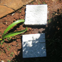 mosaicked stepping stones in garden