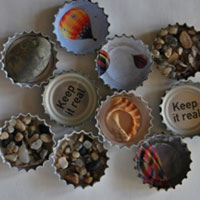resin poured into recycled bottle tops