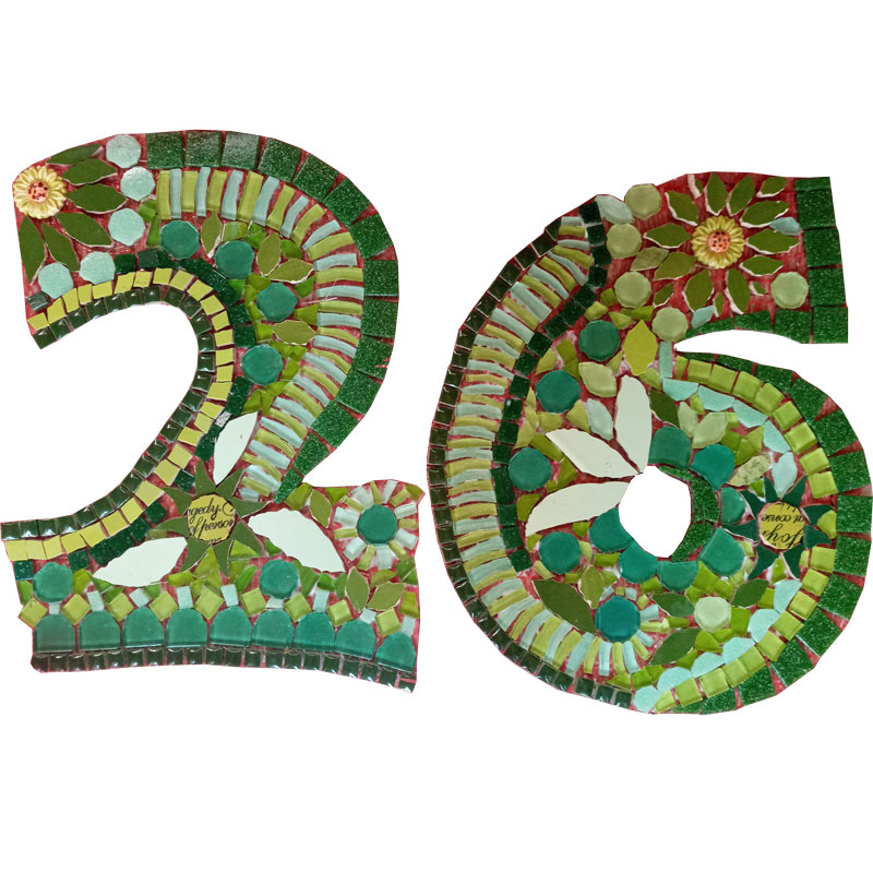 green mosaic house number 26