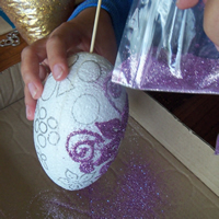 glitter on polystyrene egg