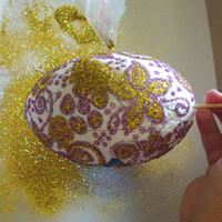 glitter on polystyrene easter egg