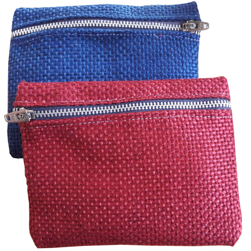 red and blue upcycle fabric purses