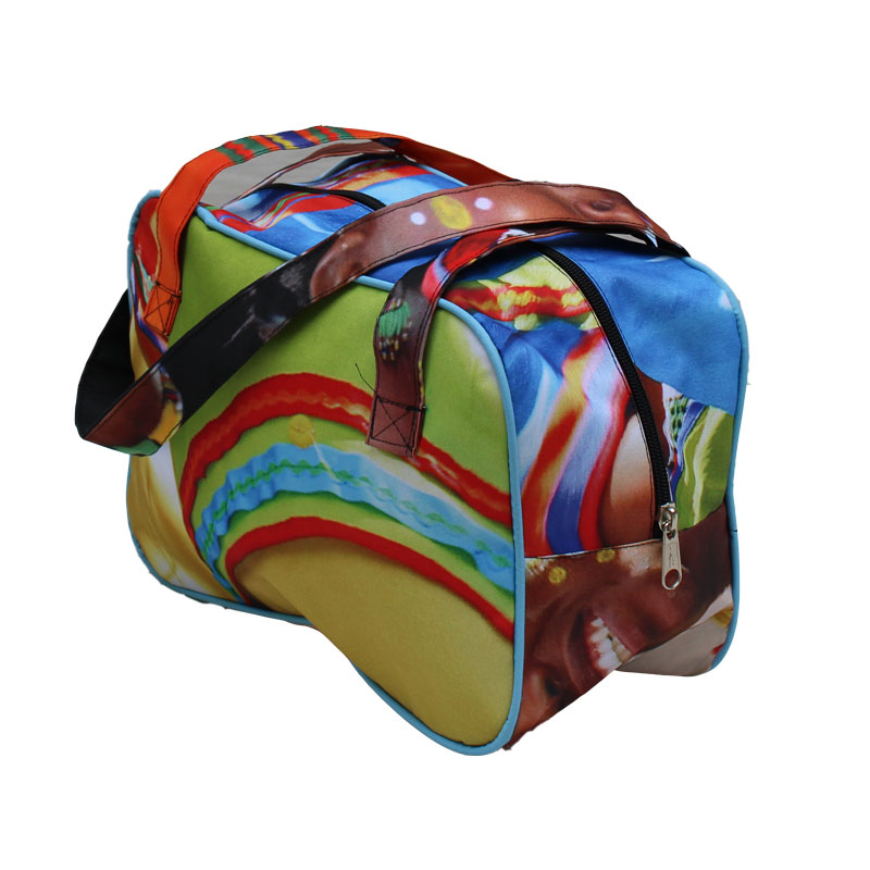 multi-coloured billboard banner handbag