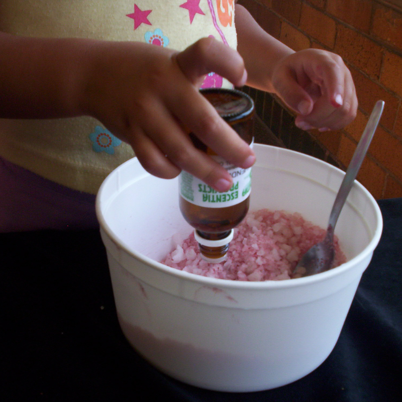 adding lavender essential oils into course salt