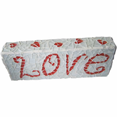 wooden mosaic love block