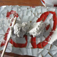 grouting timber mosaic