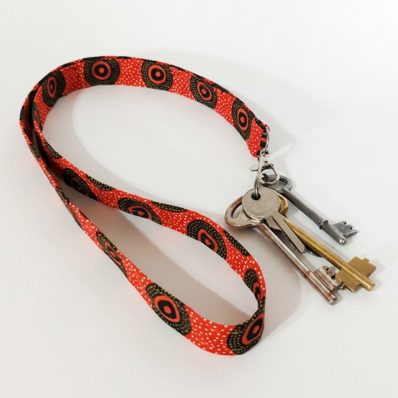 red and black shweshwe fabric lanyard